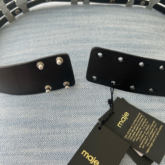 Maje Black Leather Belt with Black stones and Silver hardware - Picture 4 of 16